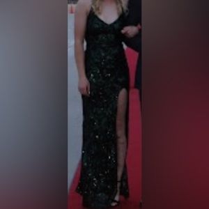 Windsor Prom Dress Black with Green Sequins (size L)